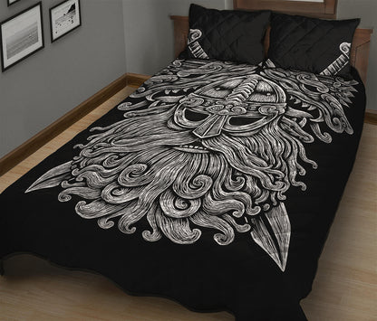 Black And White Odin With Wolfs Print Quilt Bed Set