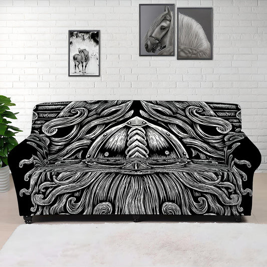 Black And White Odin With Wolfs Print Sofa Cover