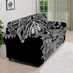 Black And White Odin With Wolfs Print Sofa Cover