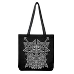Black And White Odin With Wolfs Print Tote Bag