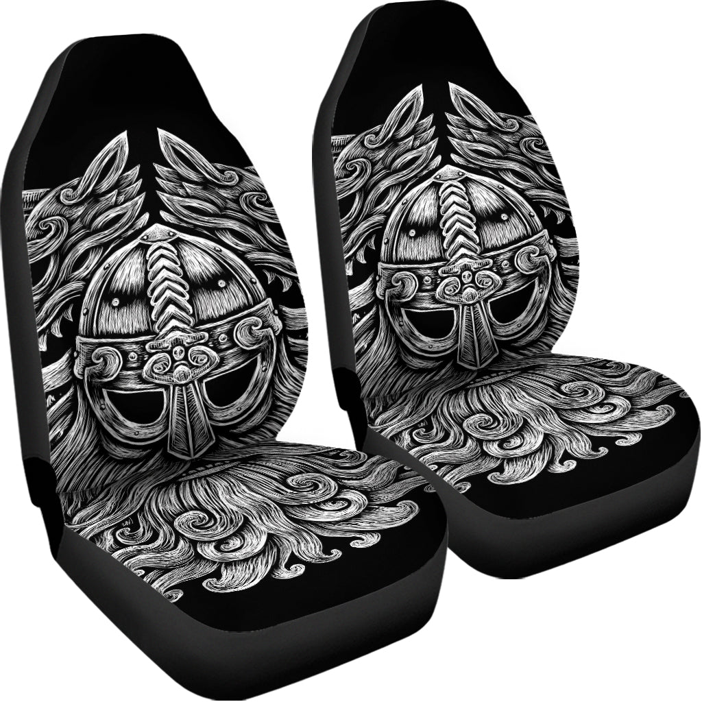 Black And White Odin With Wolfs Print Universal Fit Car Seat Covers