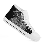 Black And White Odin With Wolfs Print White High Top Shoes