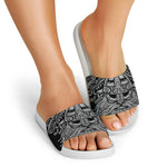 Black And White Odin With Wolfs Print White Slide Sandals