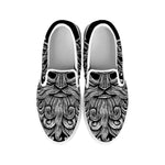 Black And White Odin With Wolfs Print White Slip On Shoes