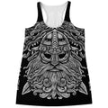 Black And White Odin With Wolfs Print Women's Racerback Tank Top