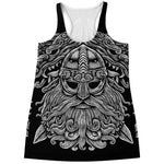 Black And White Odin With Wolfs Print Women's Racerback Tank Top