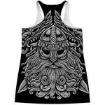 Black And White Odin With Wolfs Print Women's Racerback Tank Top