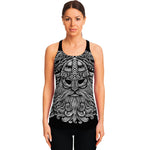Black And White Odin With Wolfs Print Women's Racerback Tank Top
