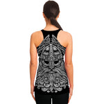 Black And White Odin With Wolfs Print Women's Racerback Tank Top