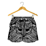 Black And White Odin With Wolfs Print Women's Shorts