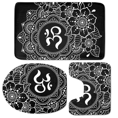 Black And White Om Print 3 Piece Bath Mat Set