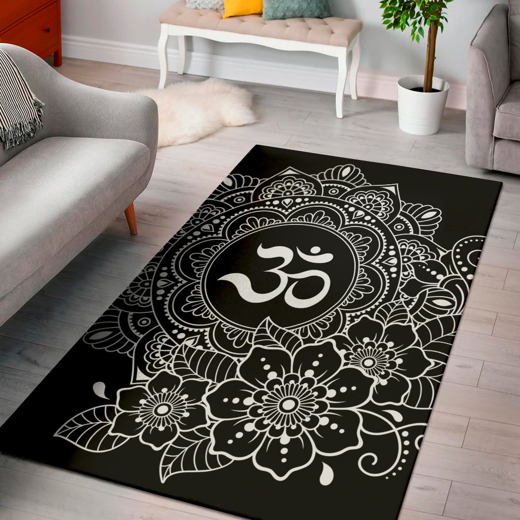 Black And White Om Print Area Rug