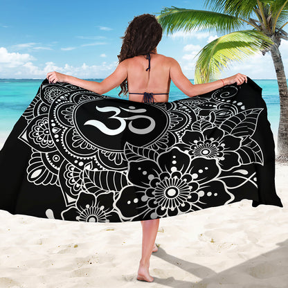 Black And White Om Print Beach Sarong Wrap