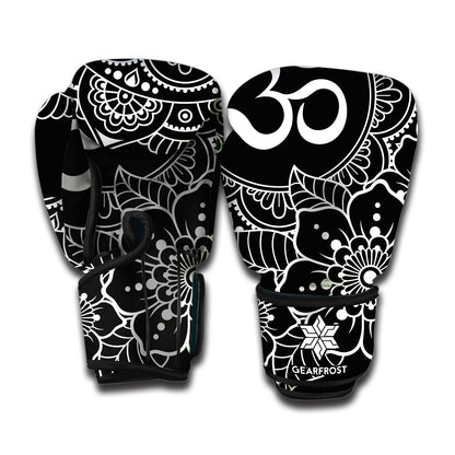 Black And White Om Print Boxing Gloves