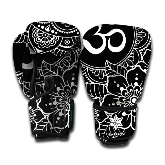 Black And White Om Print Boxing Gloves