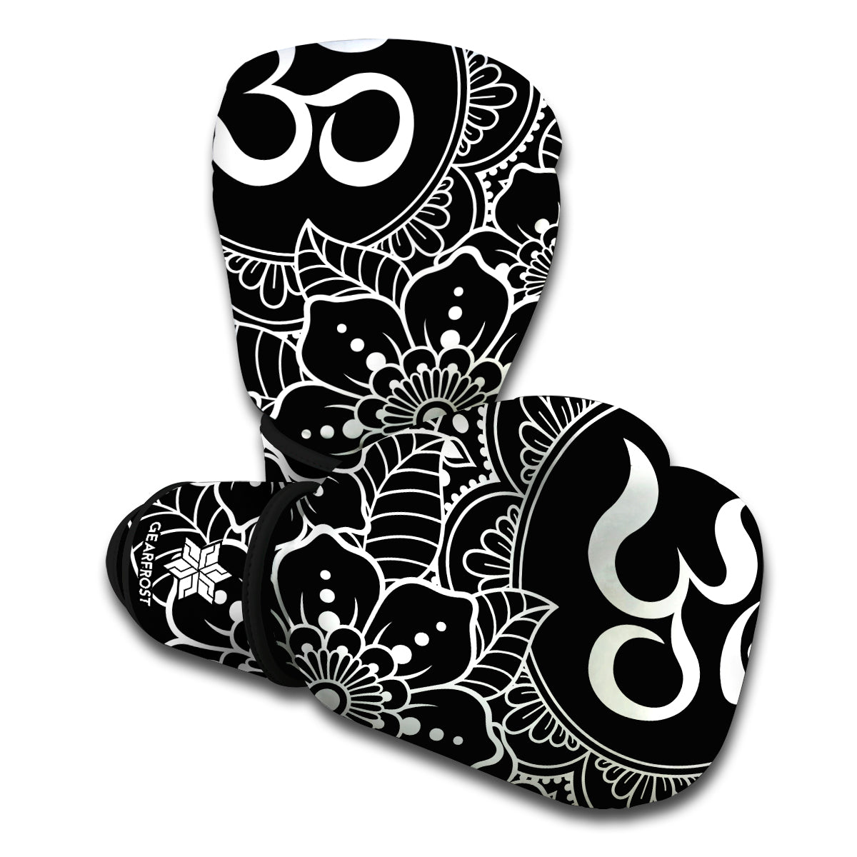 Black And White Om Print Boxing Gloves