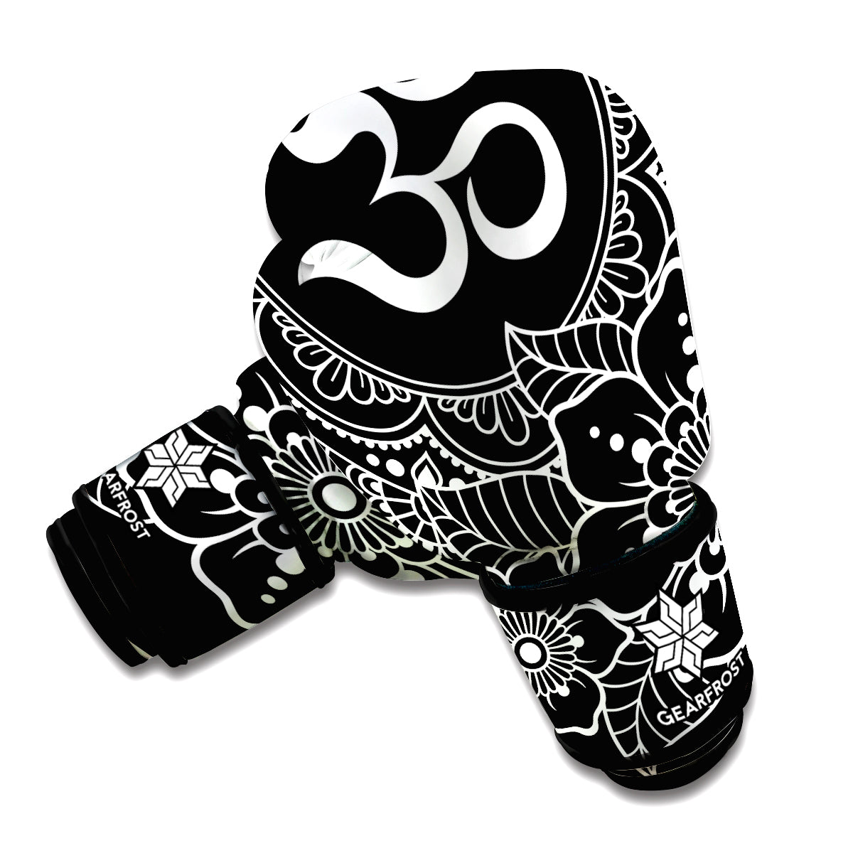 Black And White Om Print Boxing Gloves