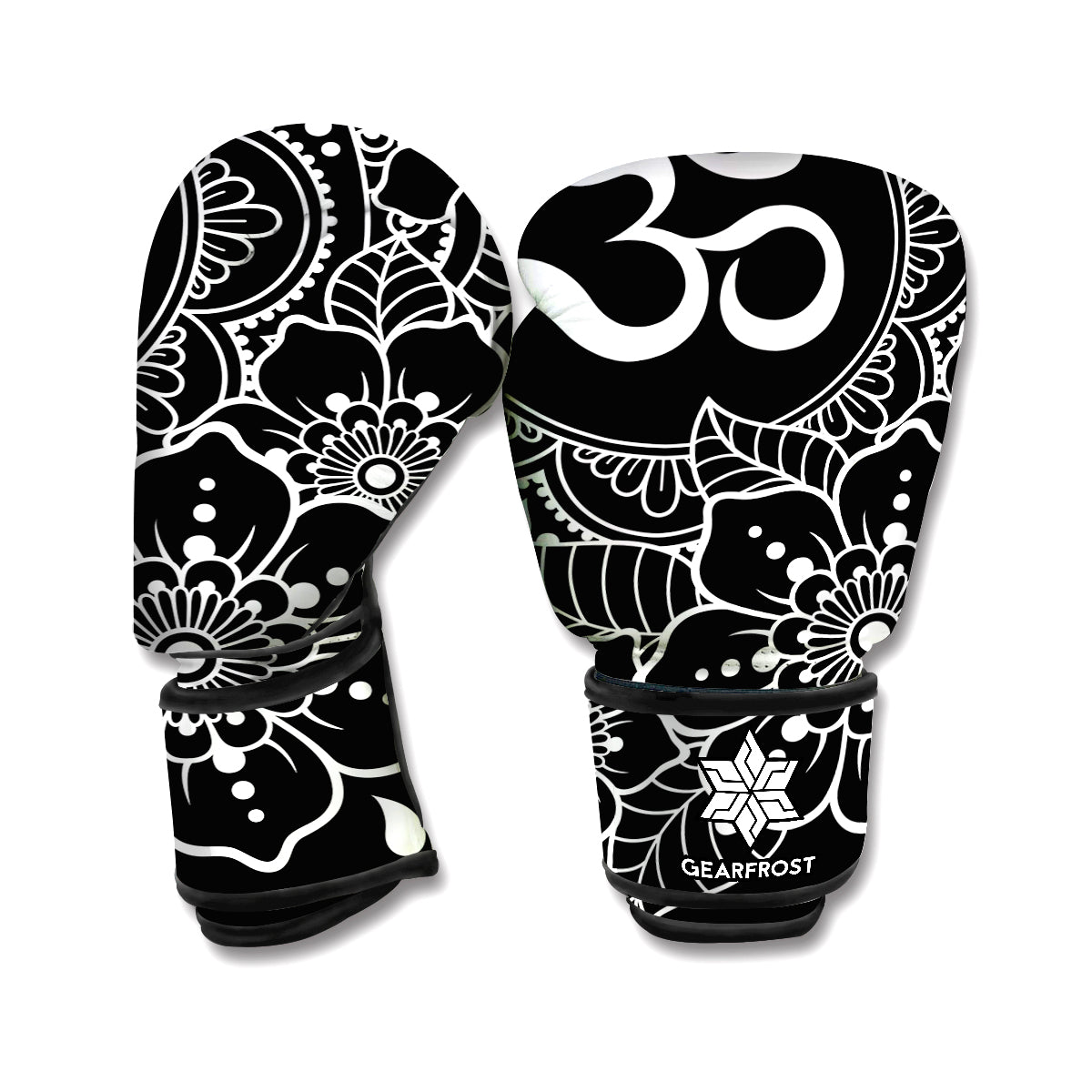 Black And White Om Print Boxing Gloves