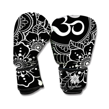 Black And White Om Print Boxing Gloves