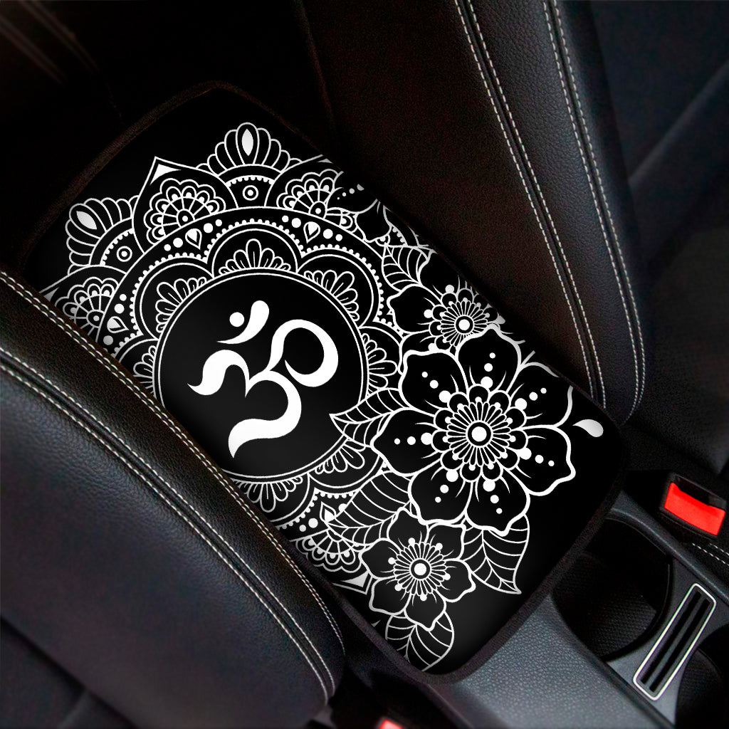 Black And White Om Print Car Center Console Cover
