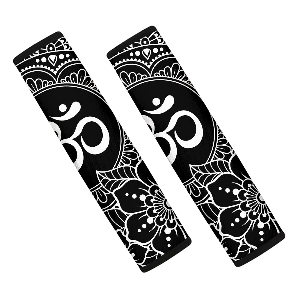 Black And White Om Print Car Seat Belt Covers