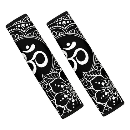 Black And White Om Print Car Seat Belt Covers