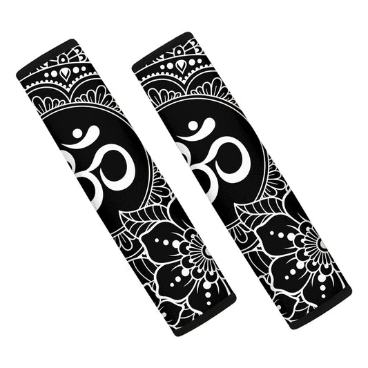 Black And White Om Print Car Seat Belt Covers