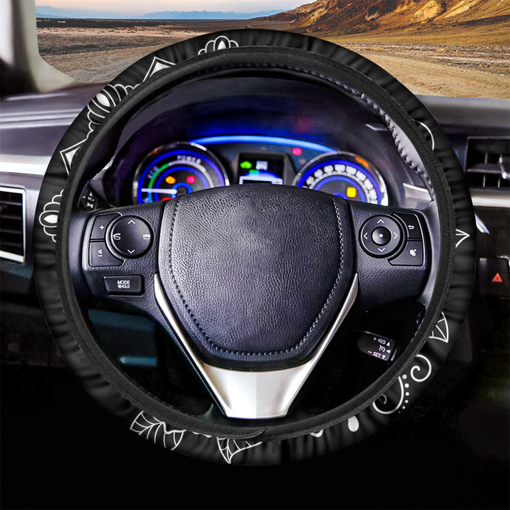 Black And White Om Print Car Steering Wheel Cover