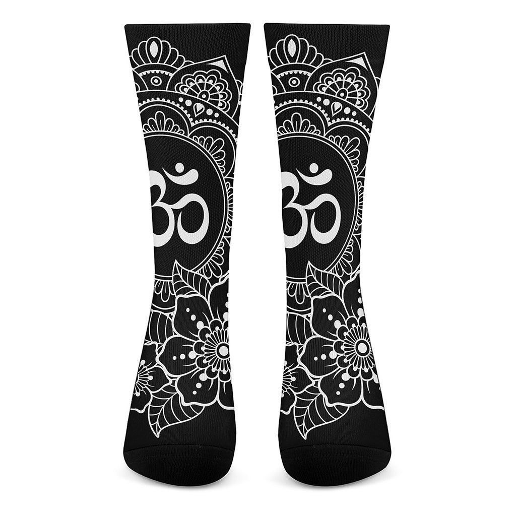 Black And White Om Print Crew Socks