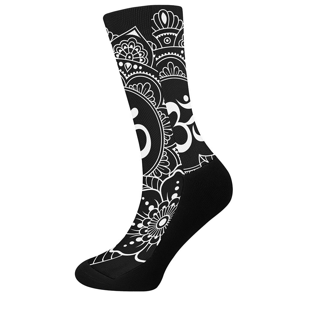 Black And White Om Print Crew Socks