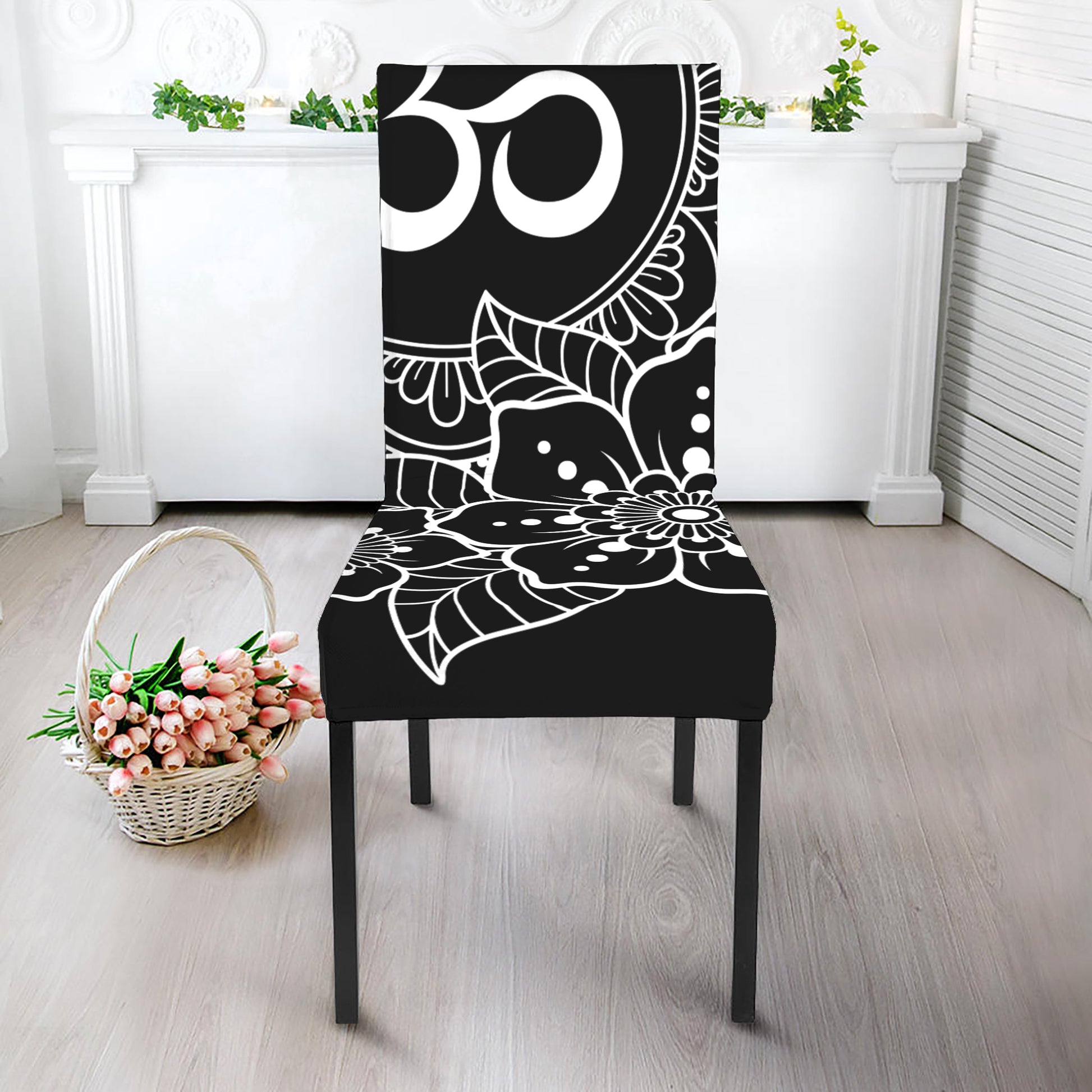 Black And White Om Print Dining Chair Slipcover