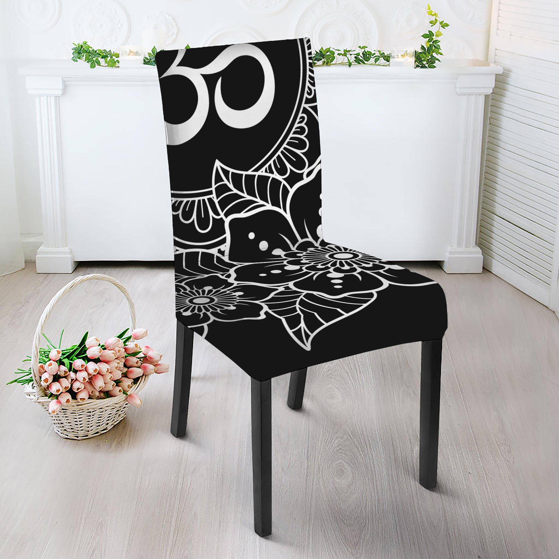 Black And White Om Print Dining Chair Slipcover