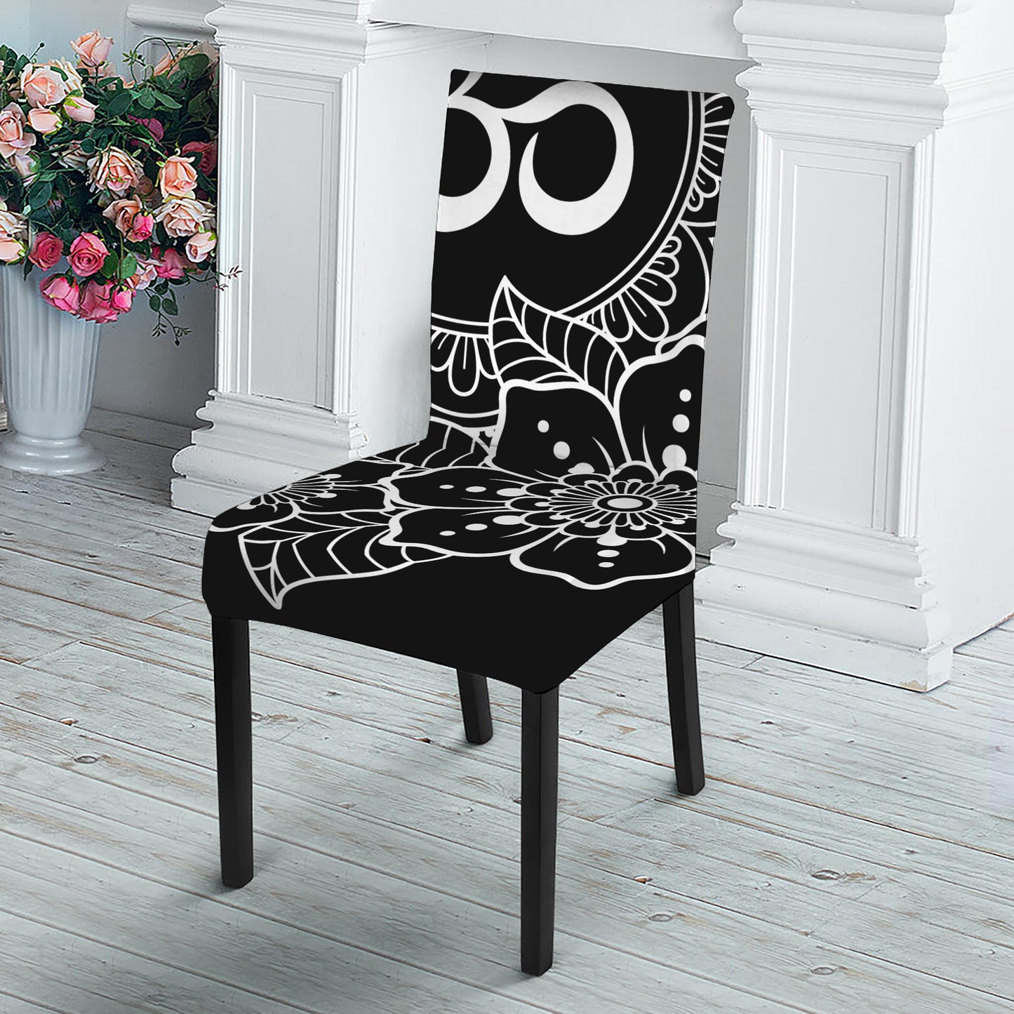 Black And White Om Print Dining Chair Slipcover