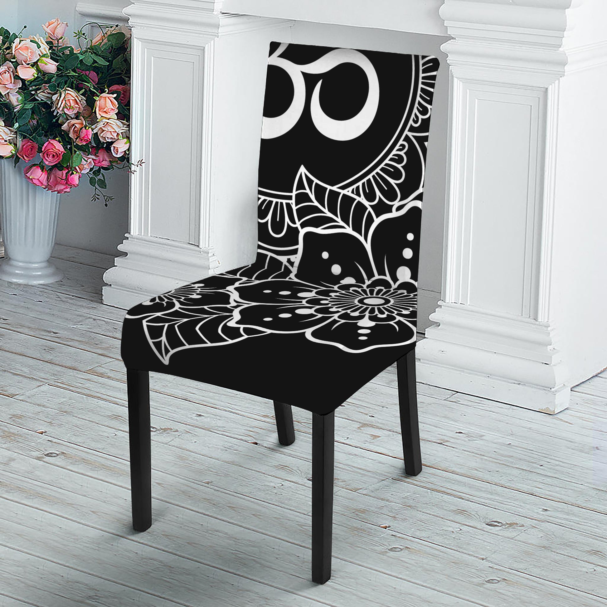Black And White Om Print Dining Chair Slipcover