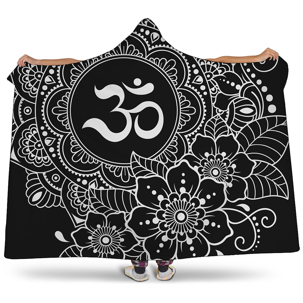 Black And White Om Print Hooded Blanket
