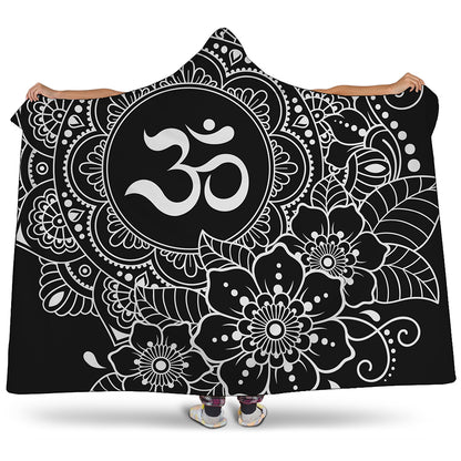 Black And White Om Print Hooded Blanket