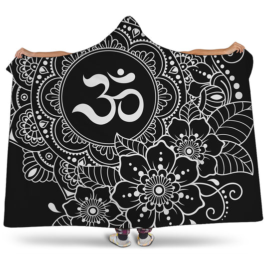 Black And White Om Print Hooded Blanket