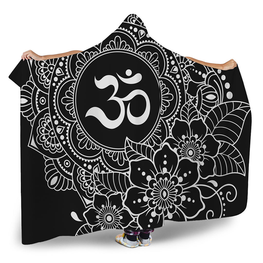 Black And White Om Print Hooded Blanket