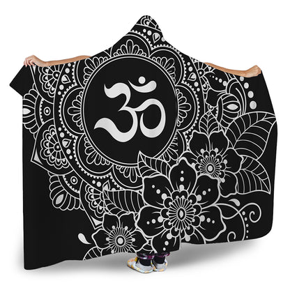 Black And White Om Print Hooded Blanket