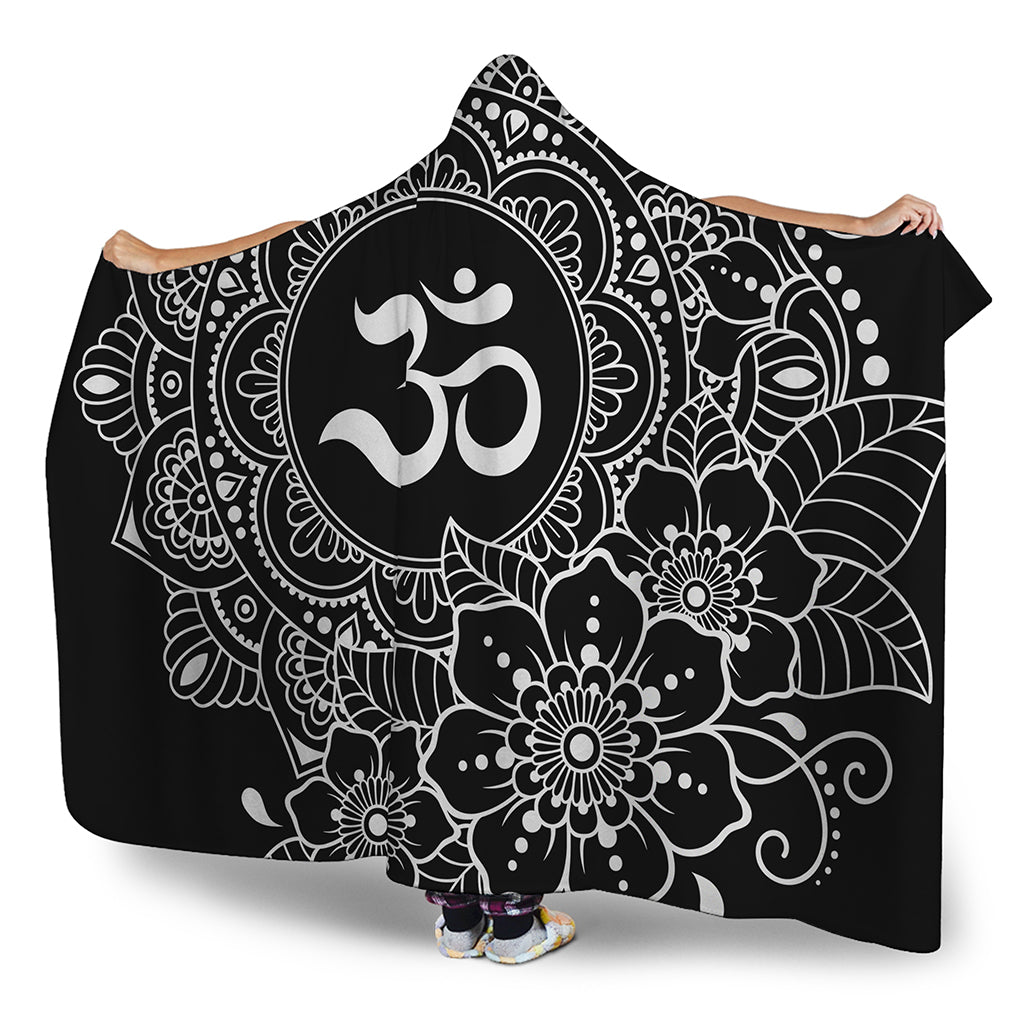 Black And White Om Print Hooded Blanket