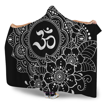 Black And White Om Print Hooded Blanket