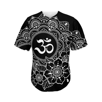 Black And White Om Print Men's Baseball Jersey