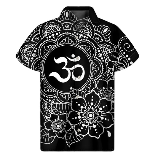 Black And White Om Print Men's Short Sleeve Shirt