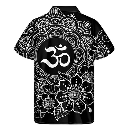Black And White Om Print Men's Short Sleeve Shirt