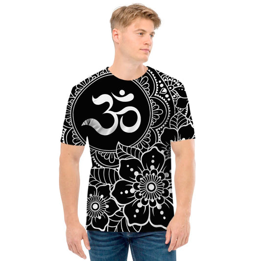 Black And White Om Print Men's T-Shirt