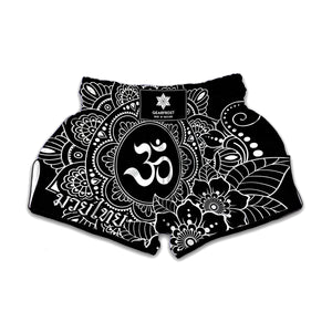 Black And White Om Print Muay Thai Boxing Shorts