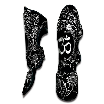 Black And White Om Print Muay Thai Shin Guard