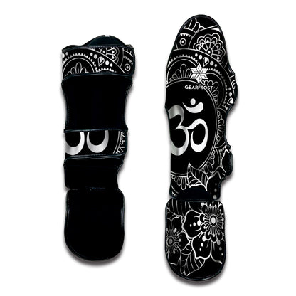 Black And White Om Print Muay Thai Shin Guard