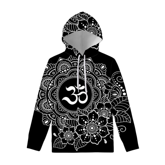 Black And White Om Print Pullover Hoodie