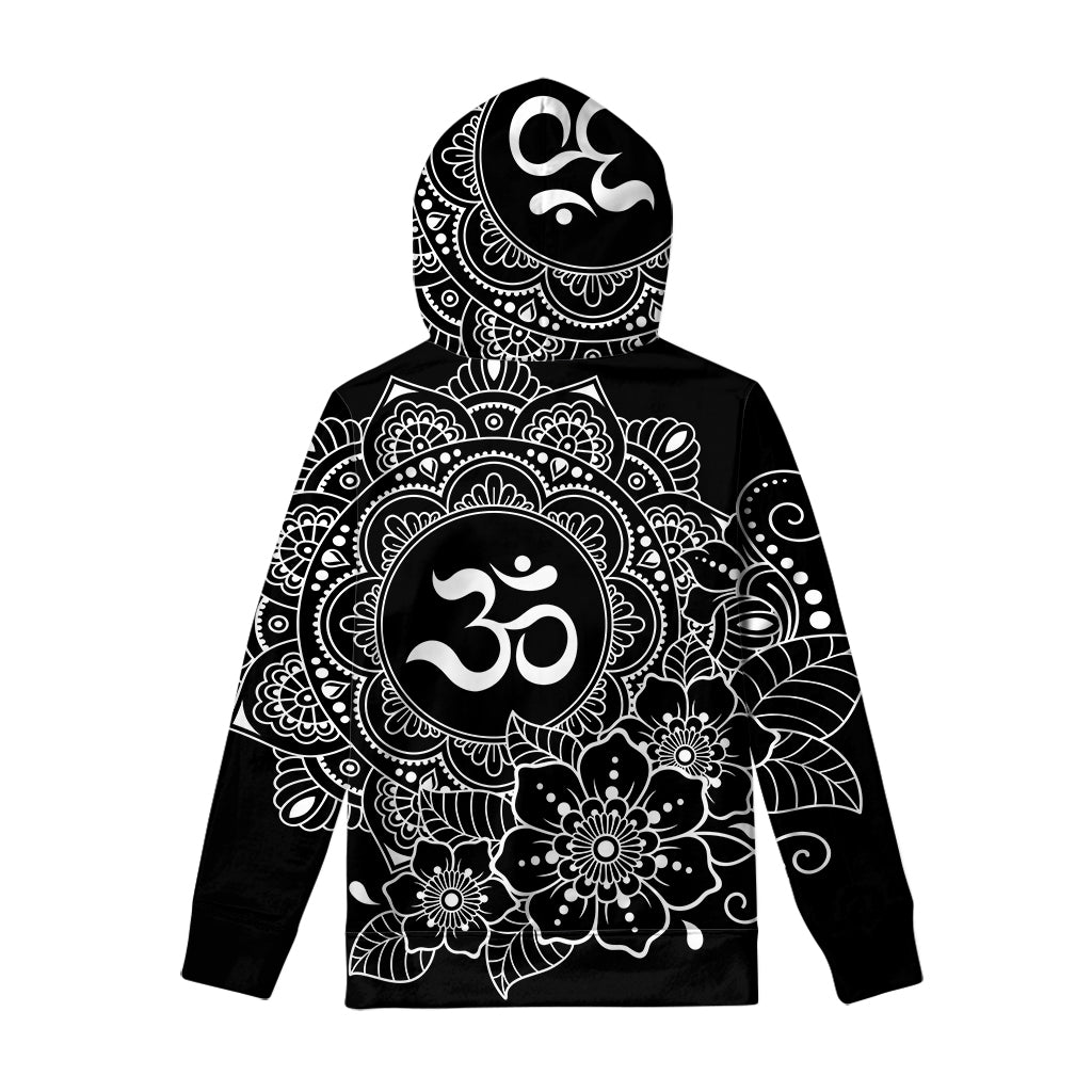 Black And White Om Print Pullover Hoodie